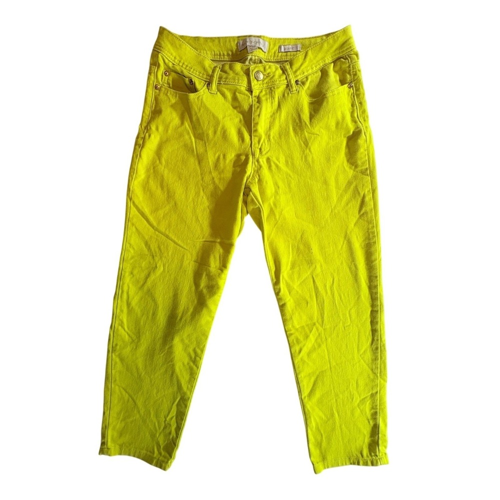 Nicki Minaj Neon Yellow Skinny Jeans Womens 11/12 Mid Rise Stretch Cropped Denim